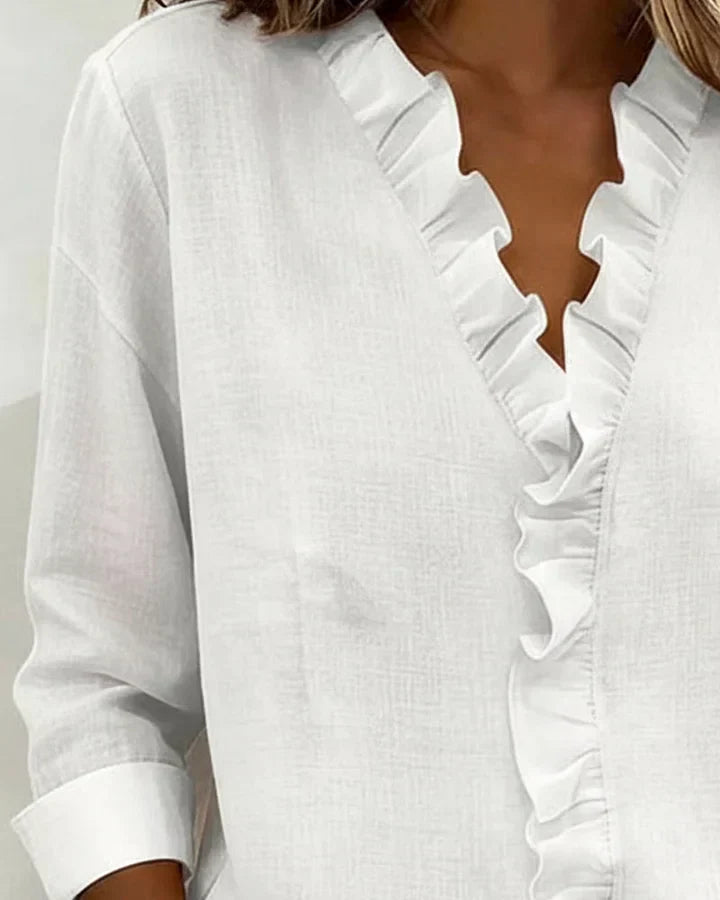 Indie | Blouse à Volants, Col en V et Manches Longues