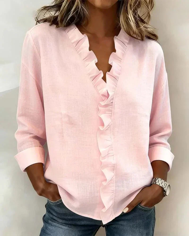 Indie | Blouse à Volants, Col en V et Manches Longues