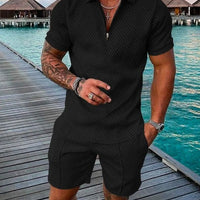 LEON | POLO SHIRT & SHORTS SET IN MIDNIGHT BLACK