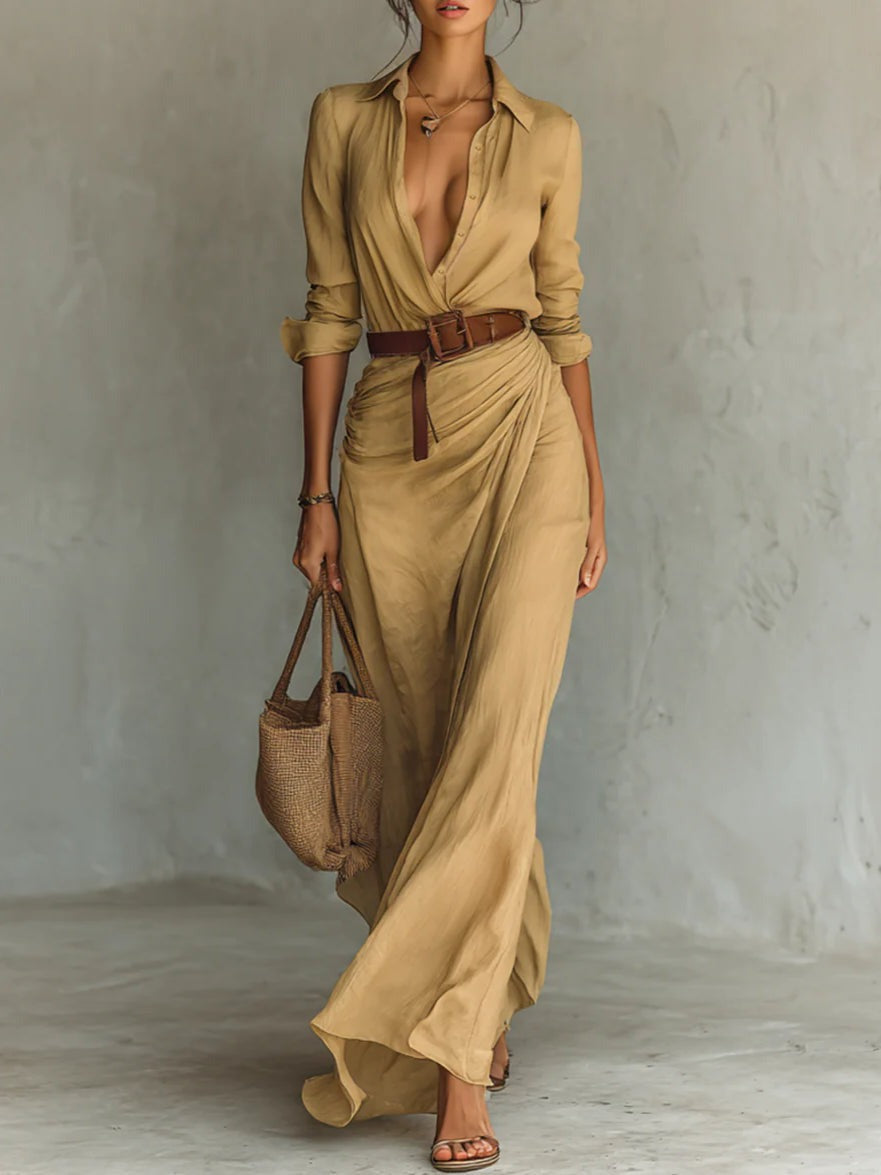 Léonie™ | Robe Longue Ceinturée Élégante