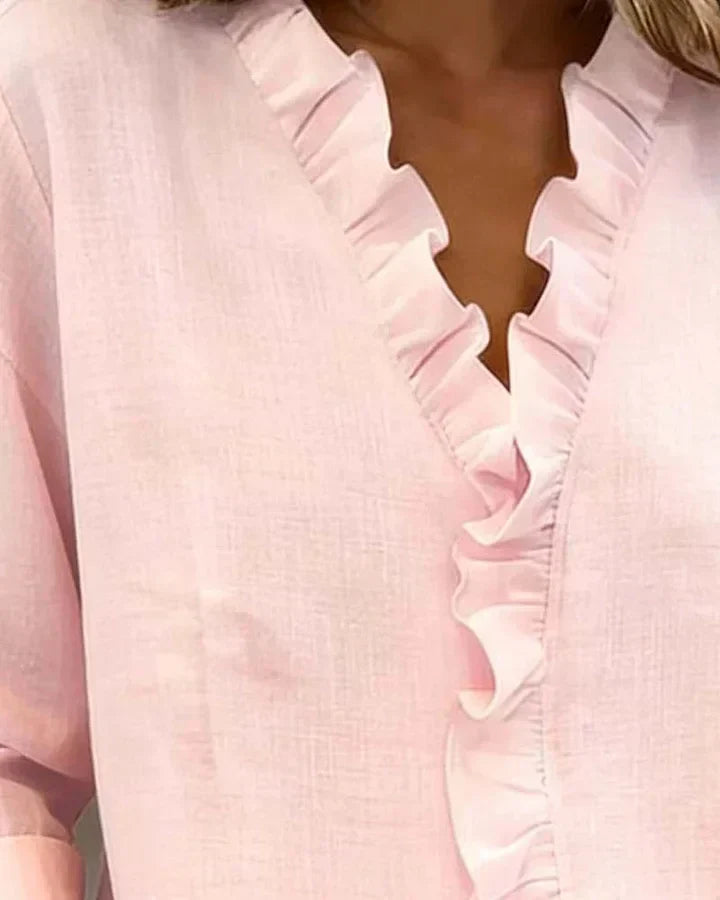 Indie | Blouse à Volants, Col en V et Manches Longues