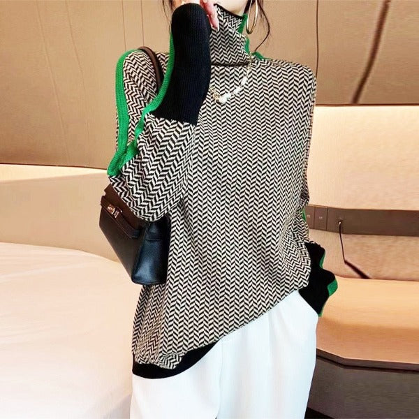 Malou™ | Pull à col montant avec des rayures contrastées éclatantes