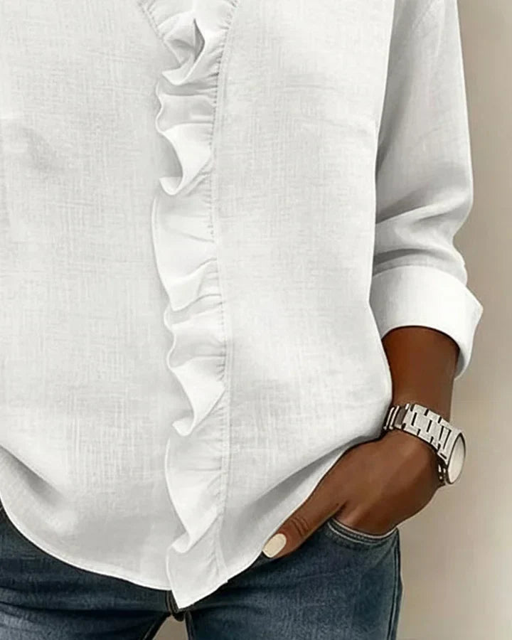 Indie | Blouse à Volants, Col en V et Manches Longues
