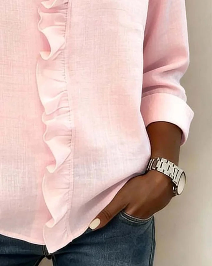 Indie | Blouse à Volants, Col en V et Manches Longues