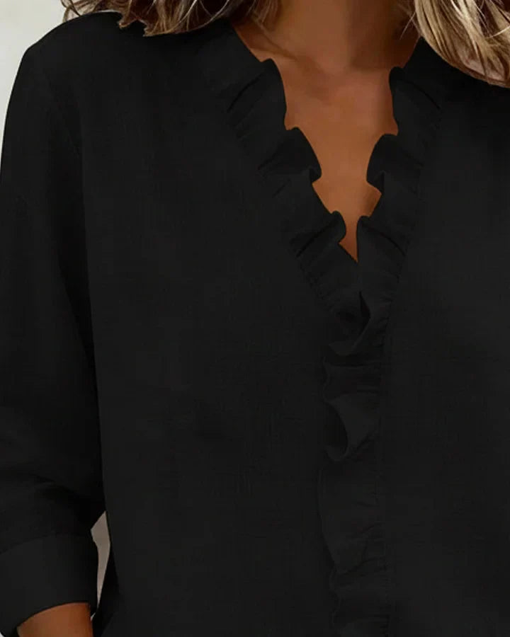 Indie | Blouse à Volants, Col en V et Manches Longues