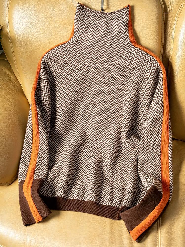Malou™ | Pull à col montant avec des rayures contrastées éclatantes
