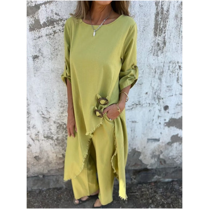Ensemble Deux Pièces Robe + Pantalon Coton-Lin