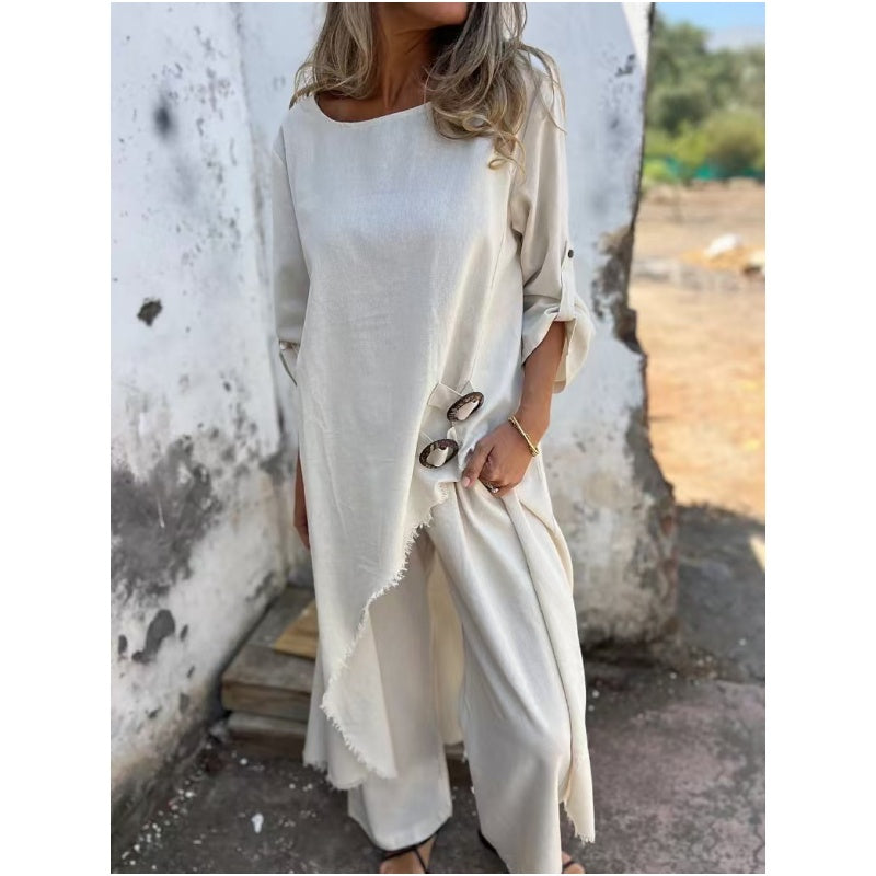 Ensemble Deux Pièces Robe + Pantalon Coton-Lin